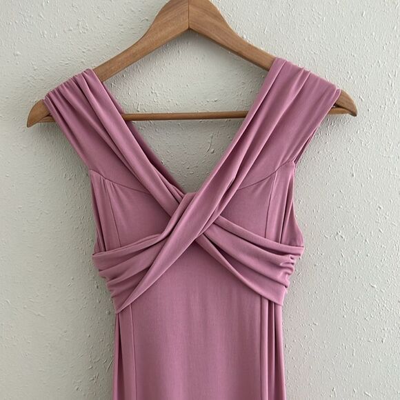 New OGL Eco-SkinKiss® Flowy Criss Cross Off-shoulder Midi Brami Dress Rose Mauve - Picture 4 of 15